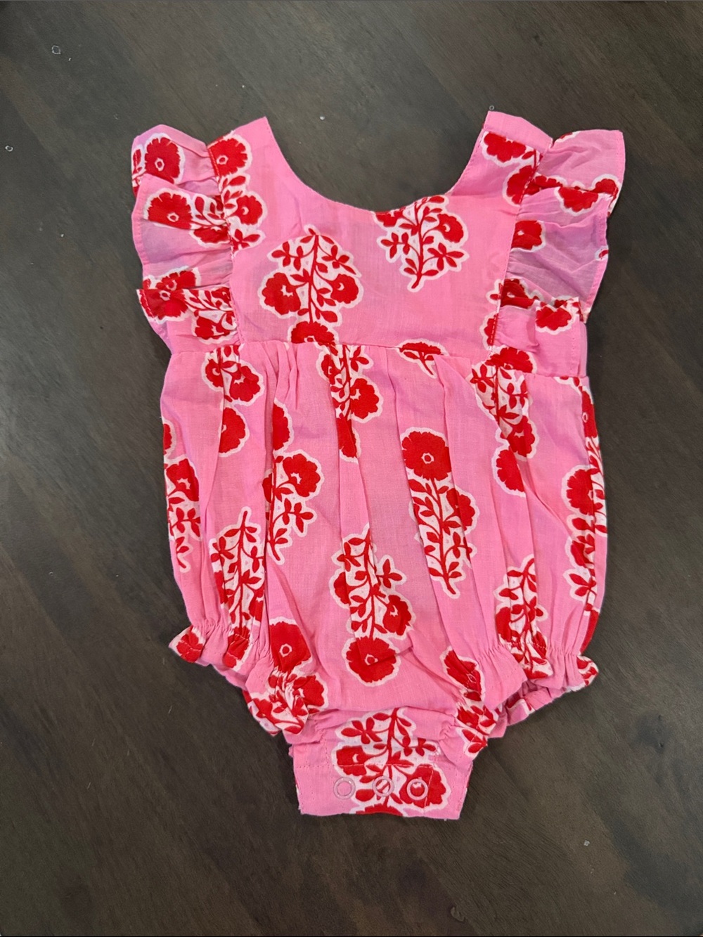 Mud Pie Pink One-Piece Romper with Red Floral Print